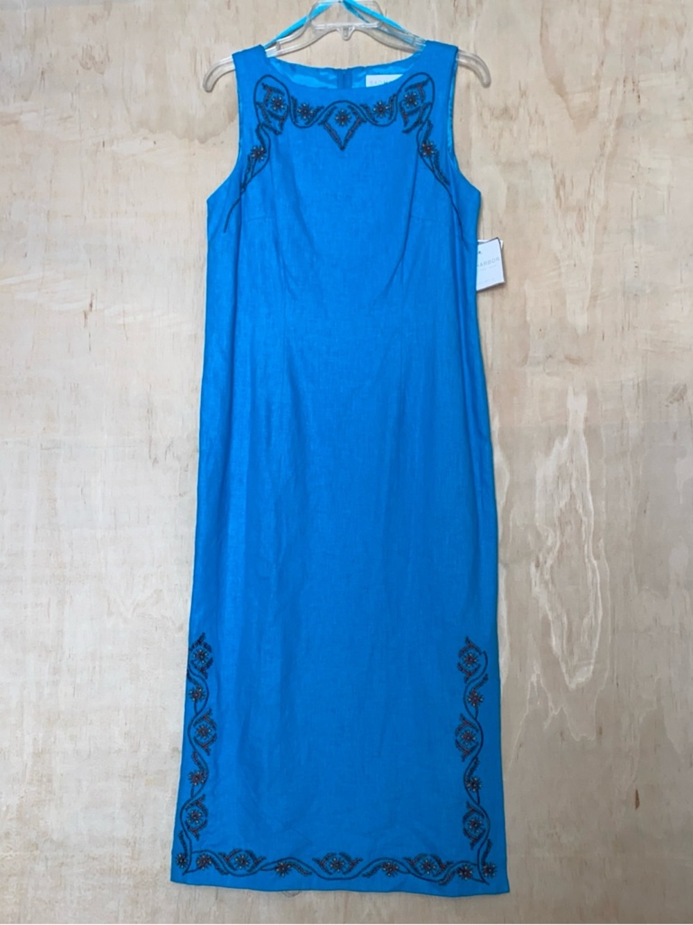 Sag Harbor Bright Blue Sleeveless Maxi Dress with Black Embroidery